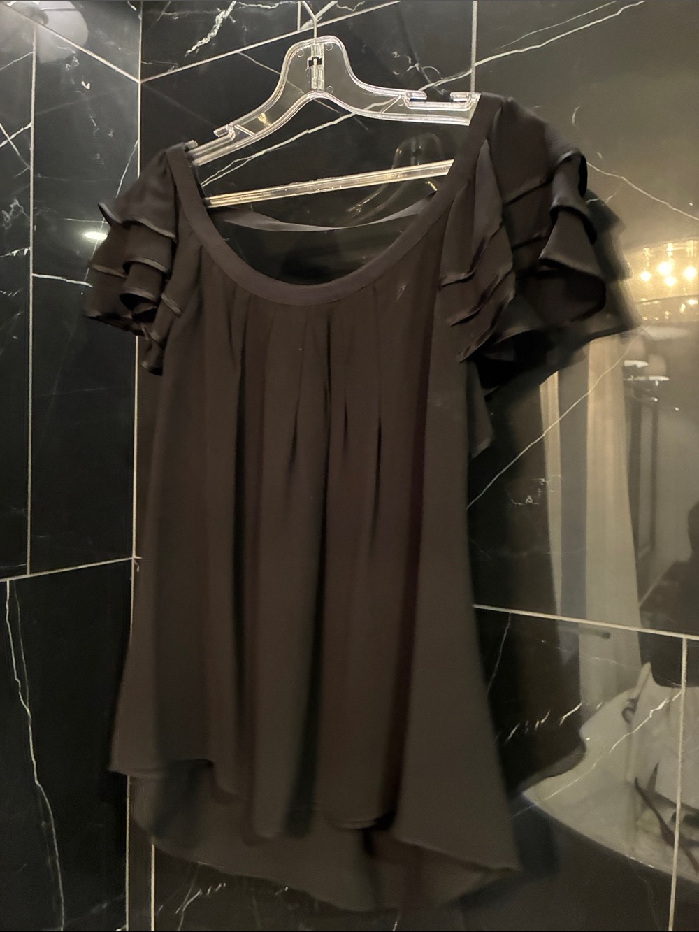 Banana Republic 100% Silk Black Ruffle Sleeve Scoop Neck Blouse